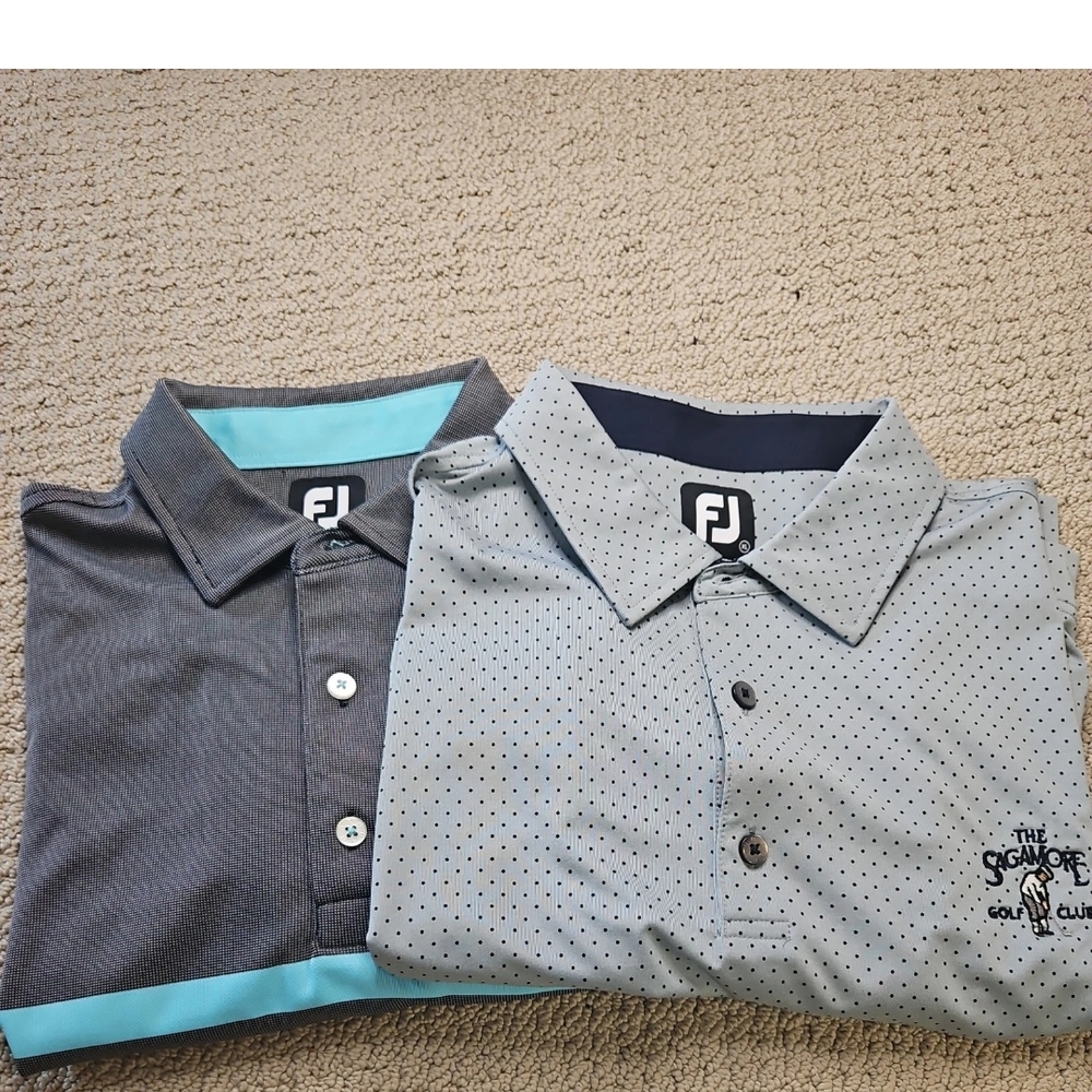 FootJoy Men's Gray and Blue Polka Dot Polo Shirts